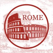 App icon, Roman coliseum captioned with Rome in all caps